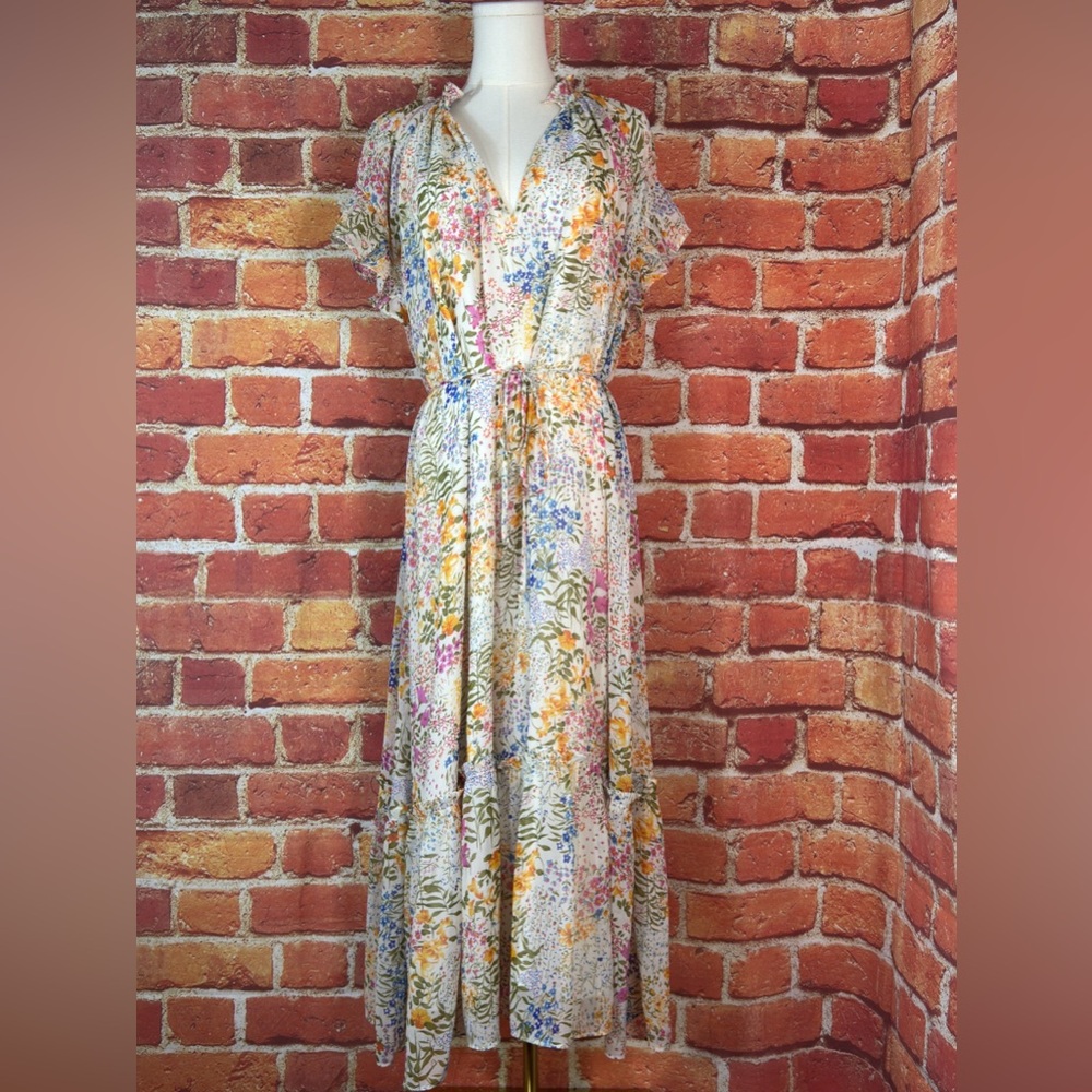 Lucy Paris Multicolor Floral Maxi Dress Size Small Bohemian Cottagecore prairie